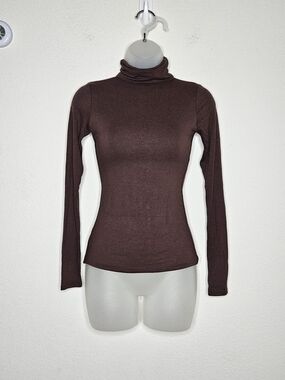 Naked Wardrobe Brown Fitted Turtleneck Top Long Sleeve Stretch S
